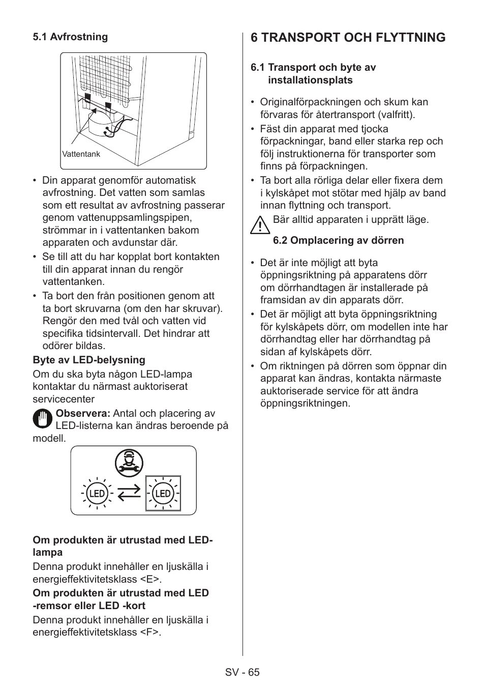 6 transport och flyttning | GRAM 49SF 4186 F User Manual | Page 66 / 116