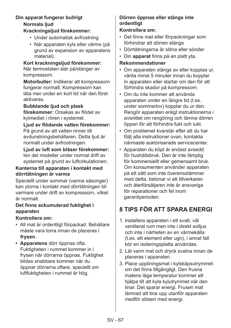 8 tips för att spara energi | GRAM 49SF 4186 F User Manual | Page 68 / 116