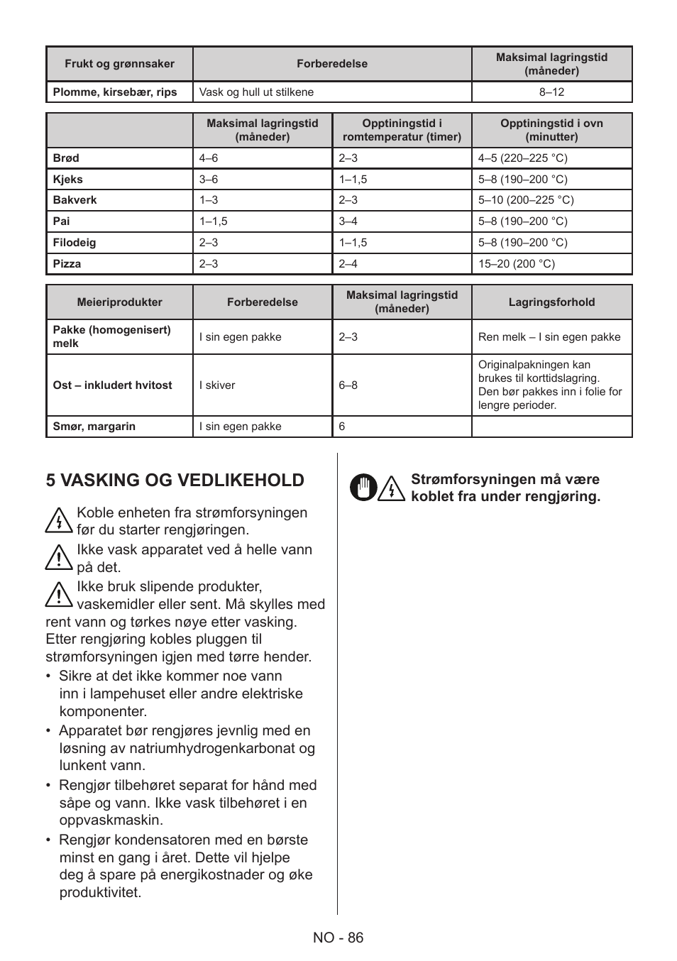 5 vasking og vedlikehold | GRAM 49SF 4186 F User Manual | Page 87 / 116