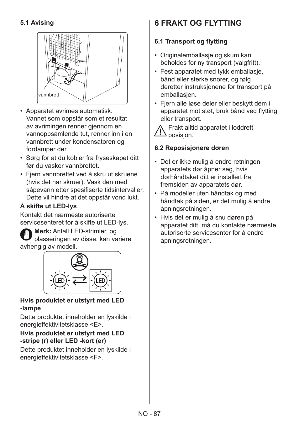 6 frakt og flytting | GRAM 49SF 4186 F User Manual | Page 88 / 116