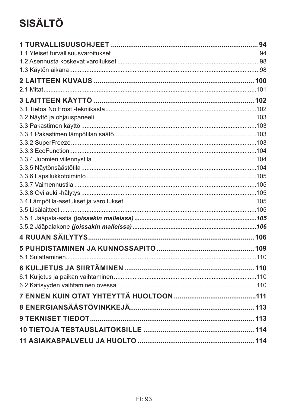 Sisältö | GRAM 49SF 4186 F User Manual | Page 94 / 116
