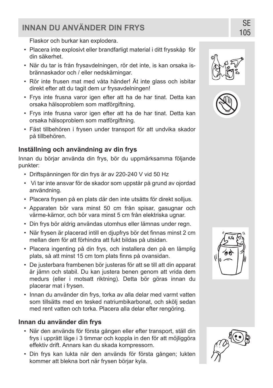 Se 105 innan du använder din frys | GRAM FSI 401754 N/1 User Manual | Page 105 / 123