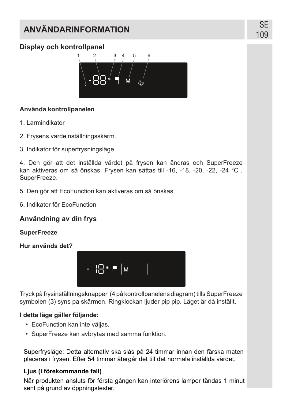 Se 109 användarinformation | GRAM FSI 401754 N/1 User Manual | Page 109 / 123