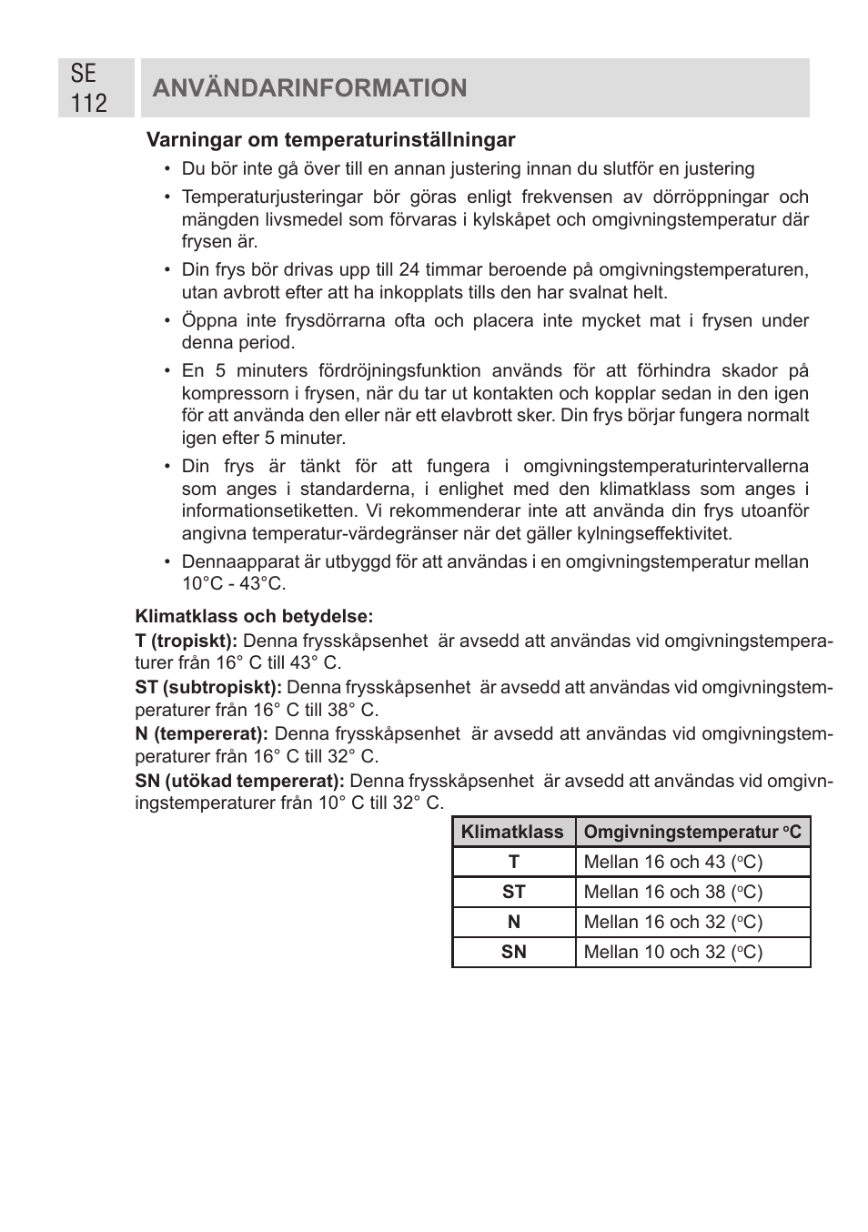 Se 112 användarinformation | GRAM FSI 401754 N/1 User Manual | Page 112 / 123