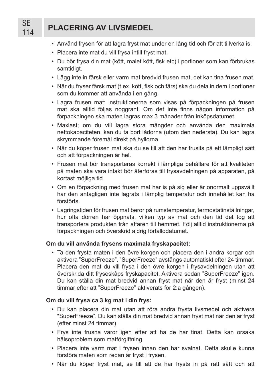 Se 114 placering av livsmedel | GRAM FSI 401754 N/1 User Manual | Page 114 / 123