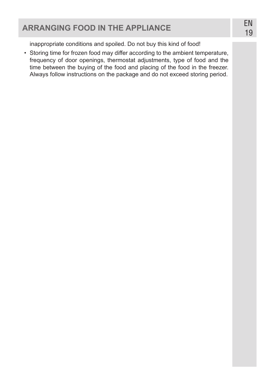 En 19, Arranging food in the appliance | GRAM FSI 401754 N/1 User Manual | Page 19 / 123