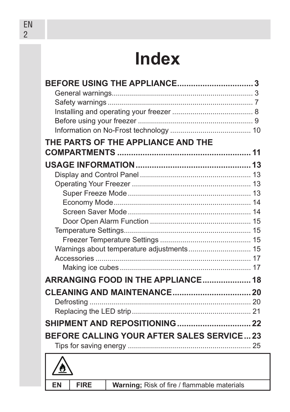 Index | GRAM FSI 401754 N/1 User Manual | Page 2 / 123