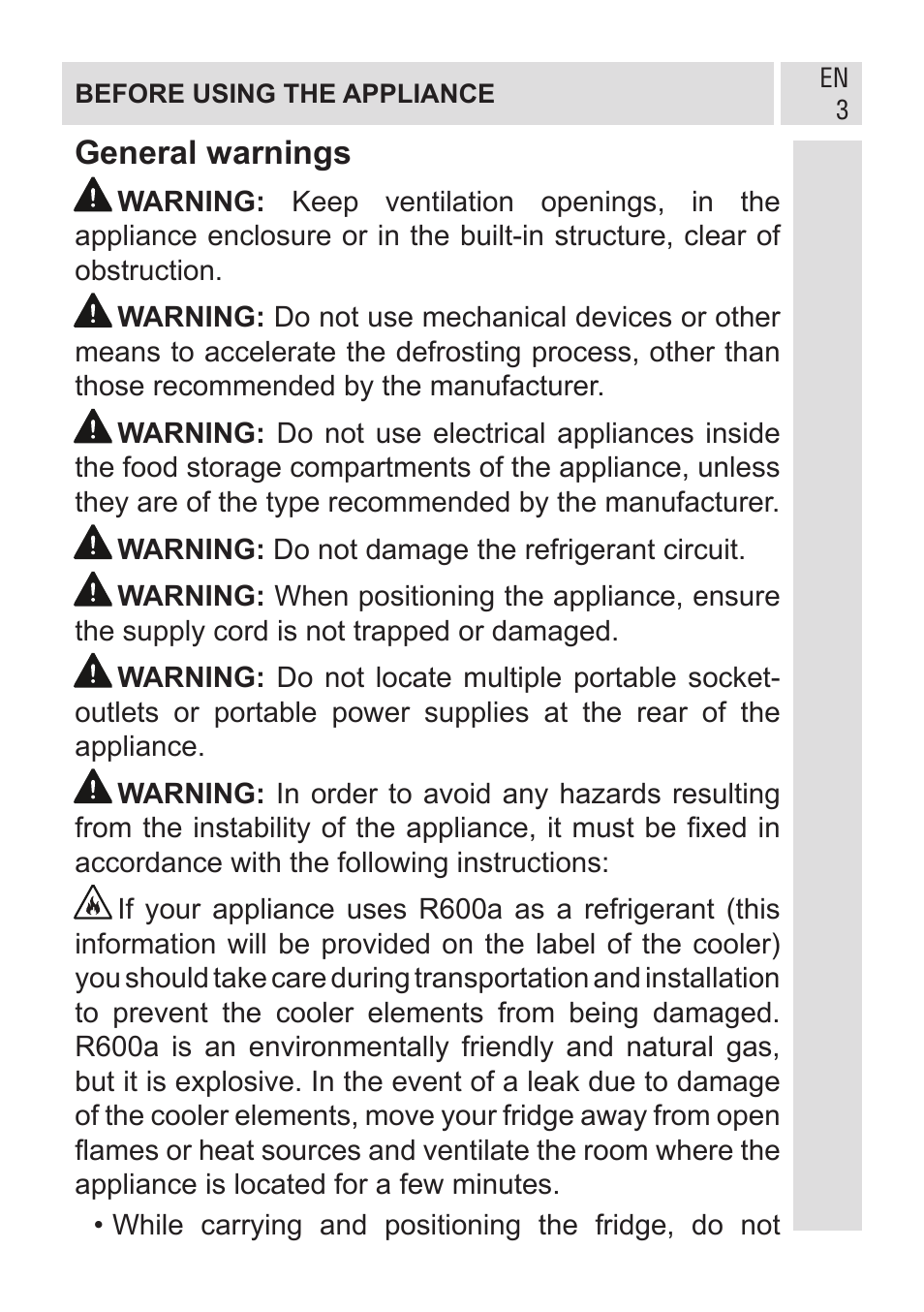 General warnings | GRAM FSI 401754 N/1 User Manual | Page 3 / 123