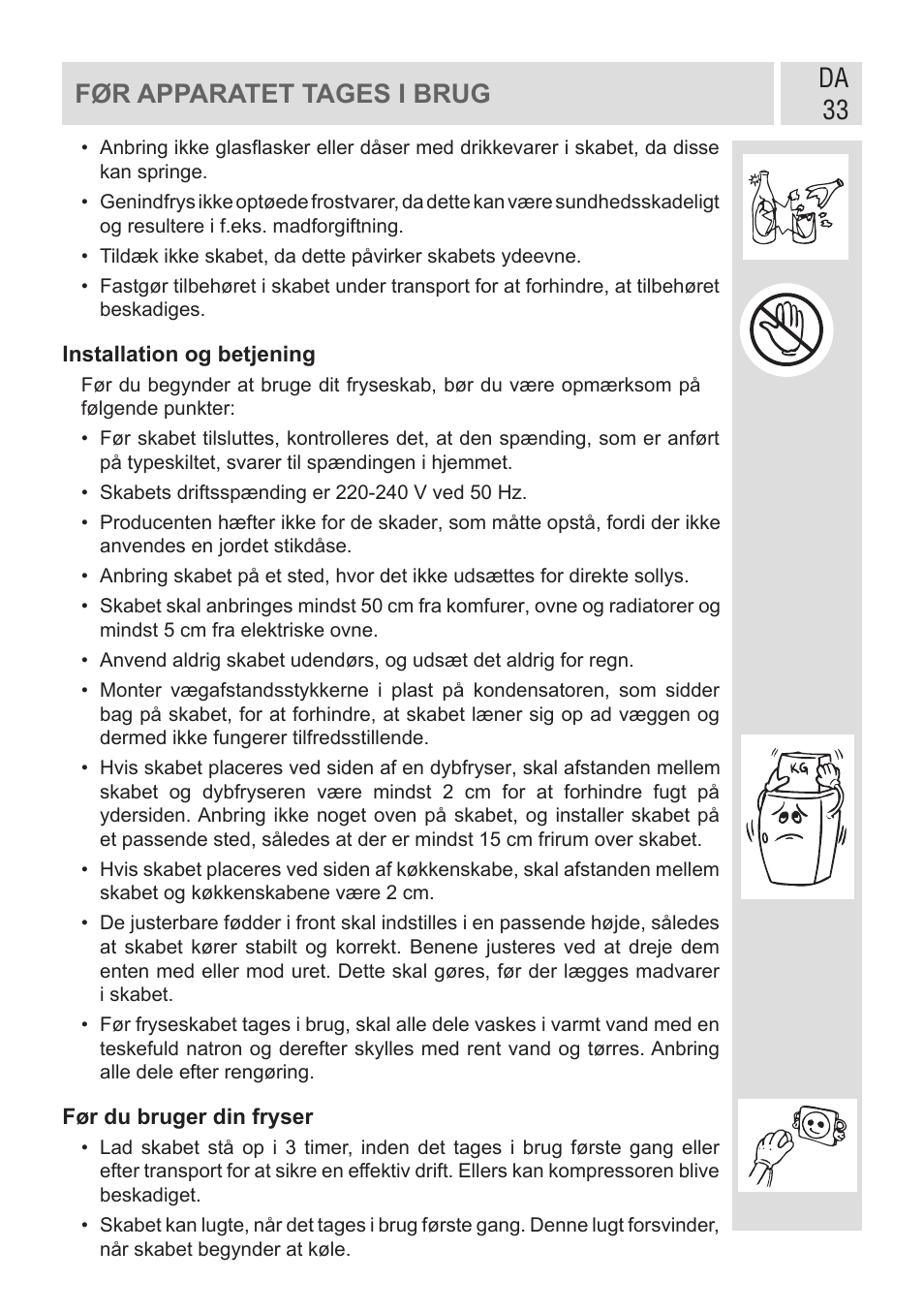 Da 33, Før apparatet tages i brug | GRAM FSI 401754 N/1 User Manual | Page 33 / 123