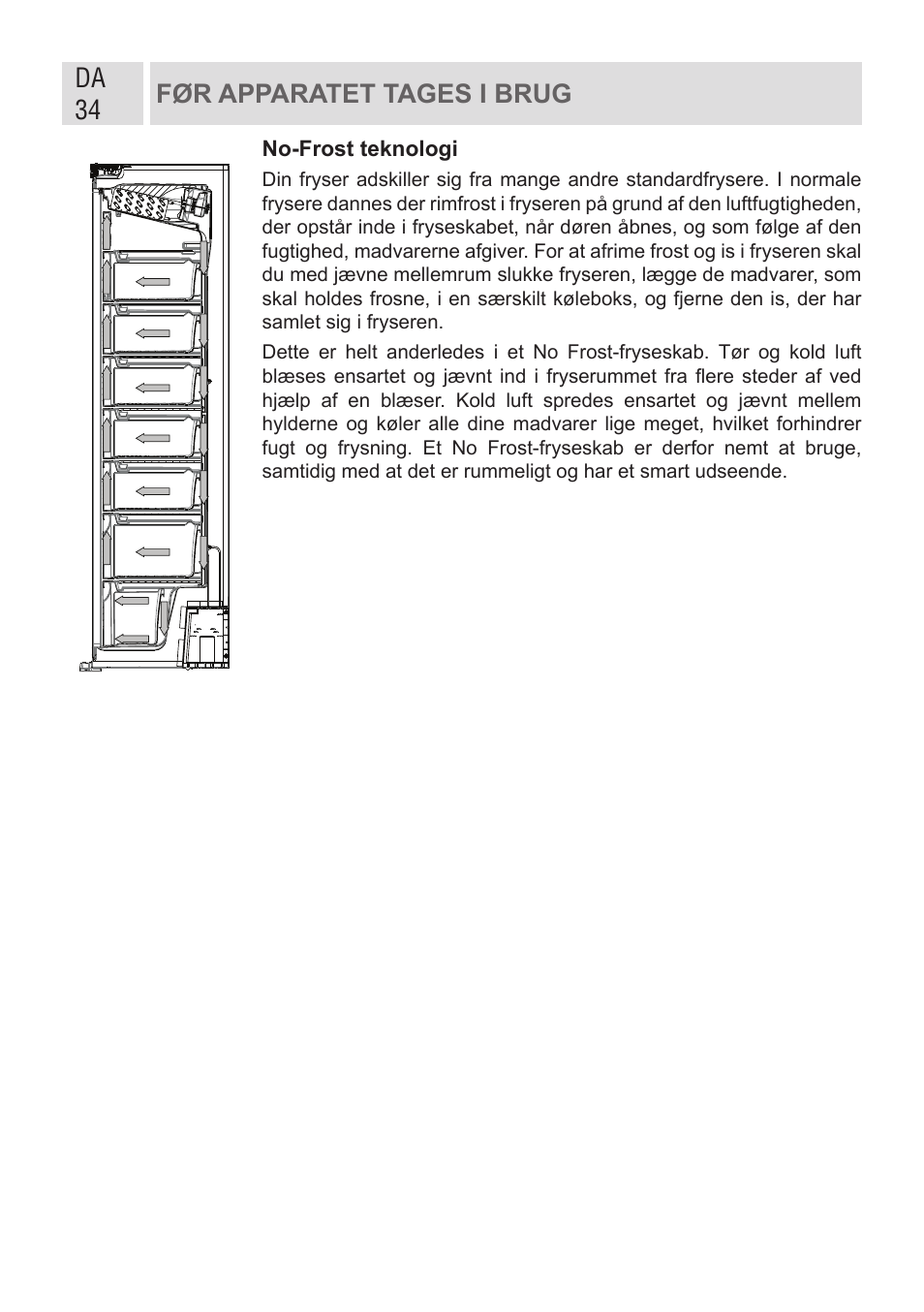 Da 34, Før apparatet tages i brug | GRAM FSI 401754 N/1 User Manual | Page 34 / 123