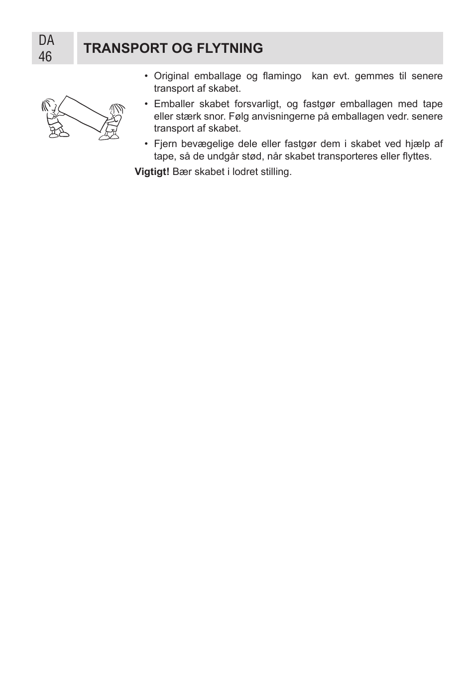 Da 46 transport og flytning | GRAM FSI 401754 N/1 User Manual | Page 46 / 123