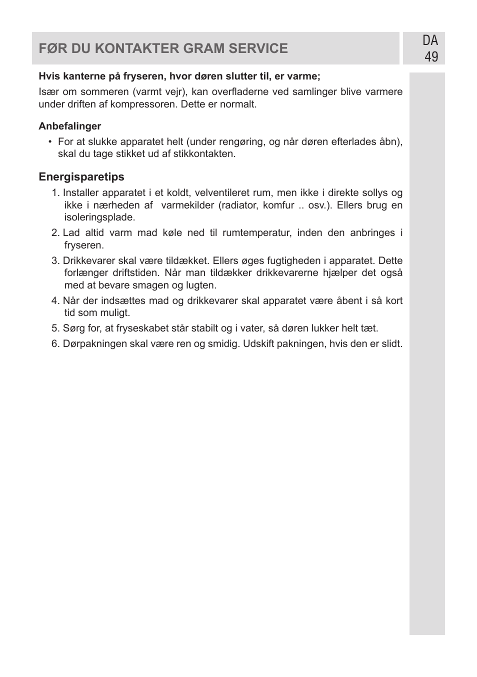 Da 49 før du kontakter gram service | GRAM FSI 401754 N/1 User Manual | Page 49 / 123