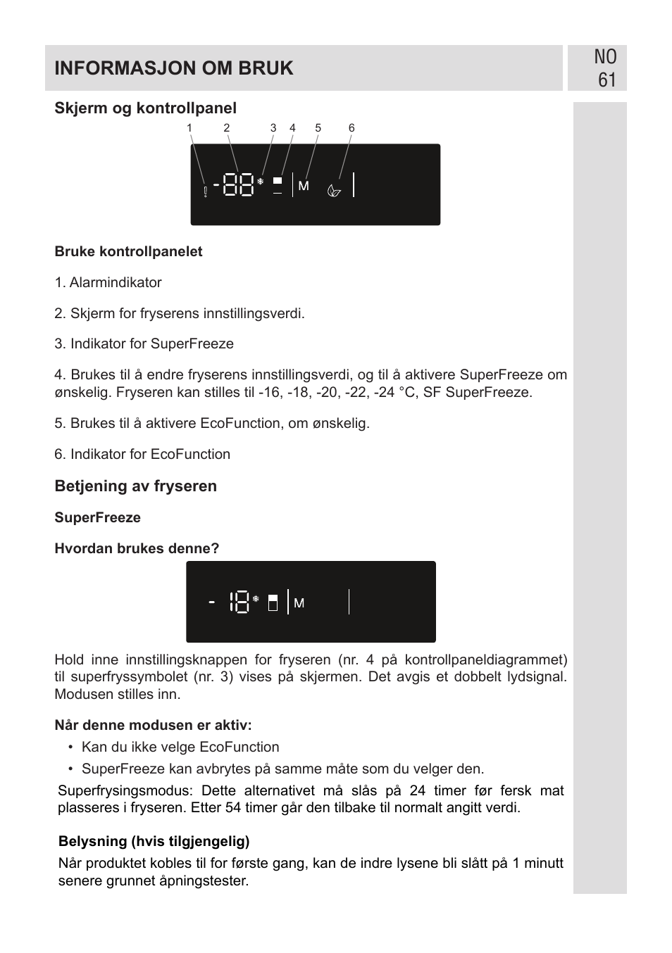 No 61 informasjon om bruk | GRAM FSI 401754 N/1 User Manual | Page 61 / 123