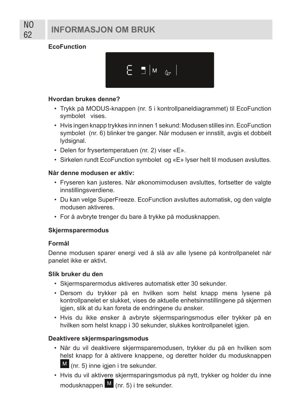 No 62 informasjon om bruk | GRAM FSI 401754 N/1 User Manual | Page 62 / 123