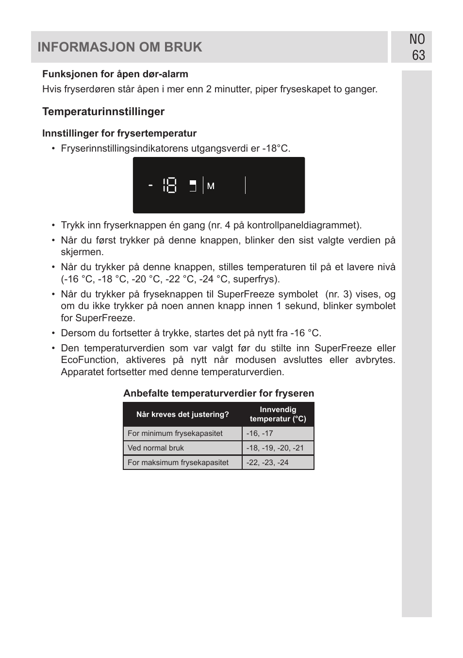 No 63 informasjon om bruk | GRAM FSI 401754 N/1 User Manual | Page 63 / 123