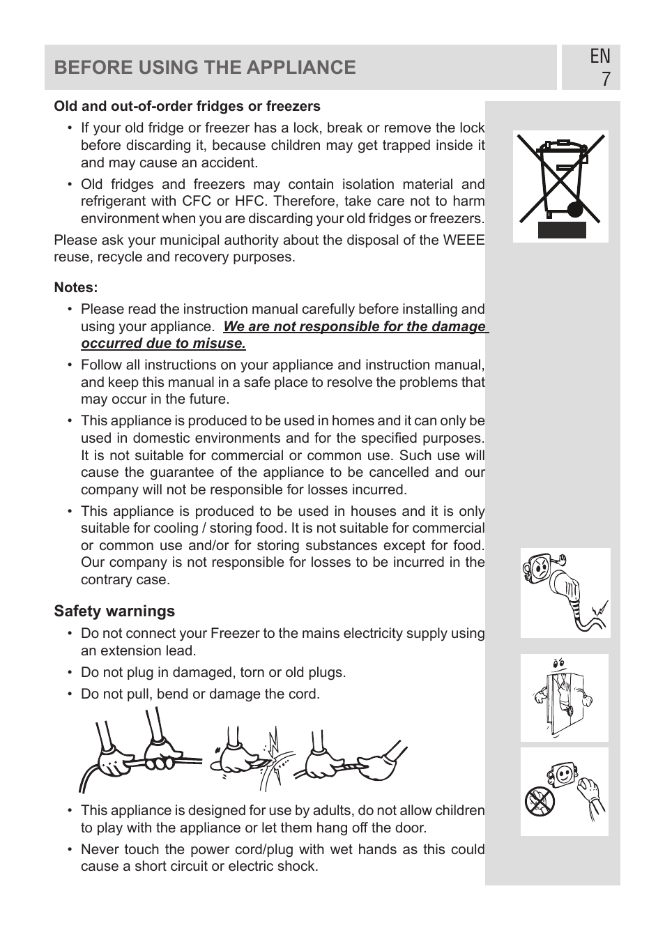 En 7 before using the appliance | GRAM FSI 401754 N/1 User Manual | Page 7 / 123