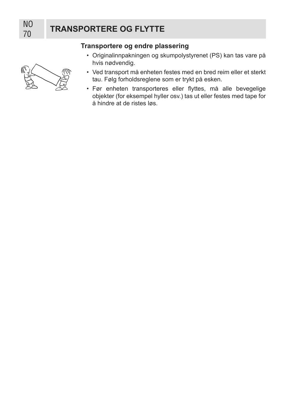 No 70 transportere og flytte | GRAM FSI 401754 N/1 User Manual | Page 70 / 123