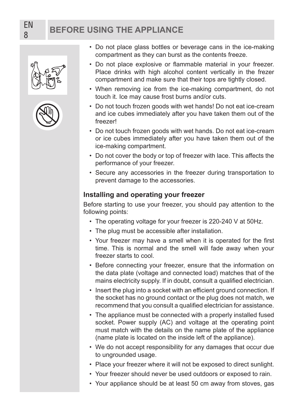 En 8 before using the appliance | GRAM FSI 401754 N/1 User Manual | Page 8 / 123