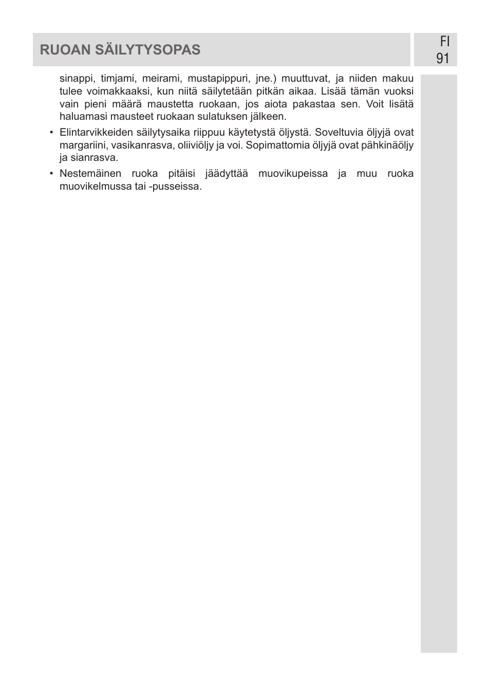 Fi 91 ruoan säilytysopas | GRAM FSI 401754 N/1 User Manual | Page 91 / 123