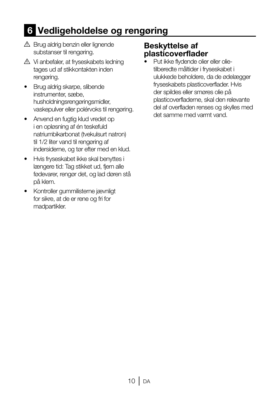 6vedligeholdelse og rengøring, Beskyttelse af plasticoverflader | GRAM FSI 3225-94 N/1 User Manual | Page 11 / 64