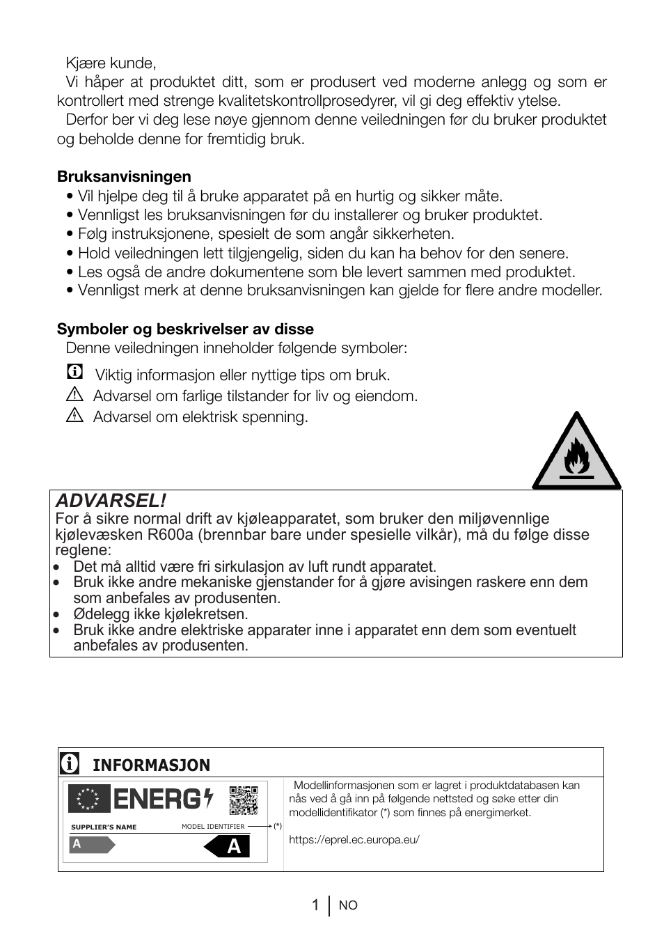 Advarsel | GRAM FSI 3225-94 N/1 User Manual | Page 13 / 64