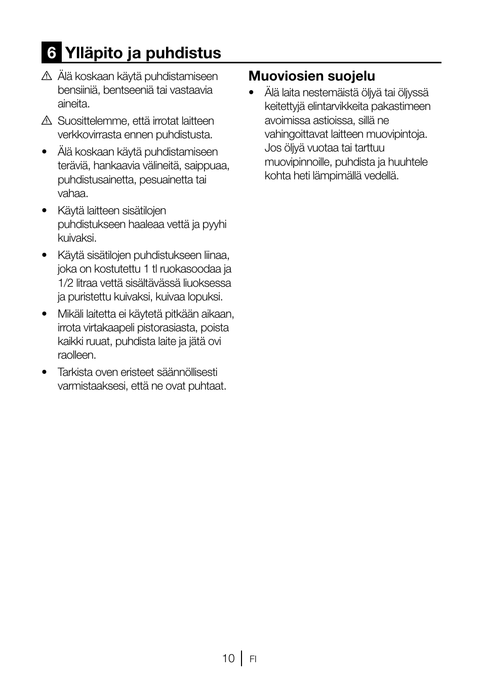 6ylläpito ja puhdistus, Muoviosien suojelu | GRAM FSI 3225-94 N/1 User Manual | Page 47 / 64