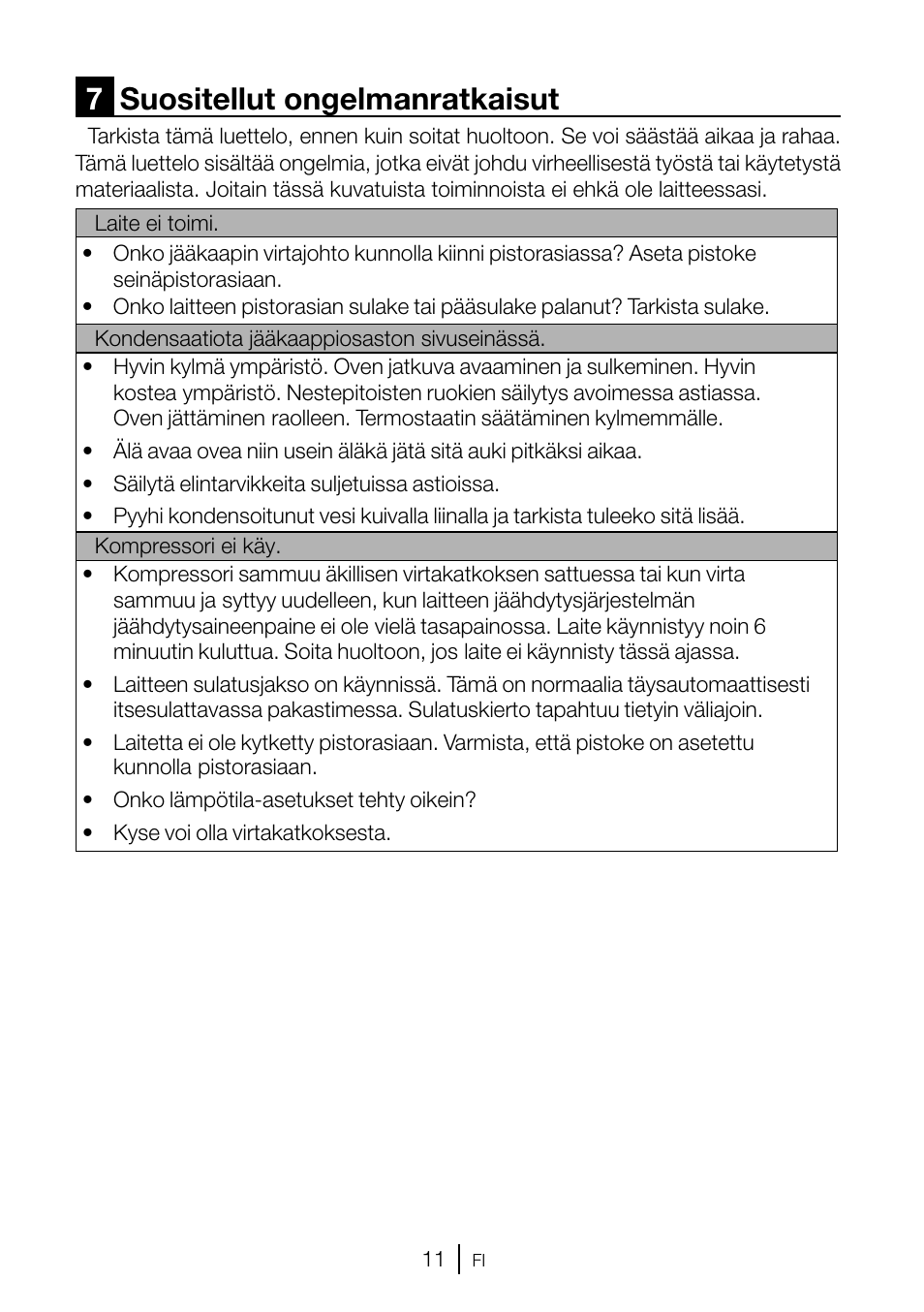 7suositellut ongelmanratkaisut | GRAM FSI 3225-94 N/1 User Manual | Page 48 / 64