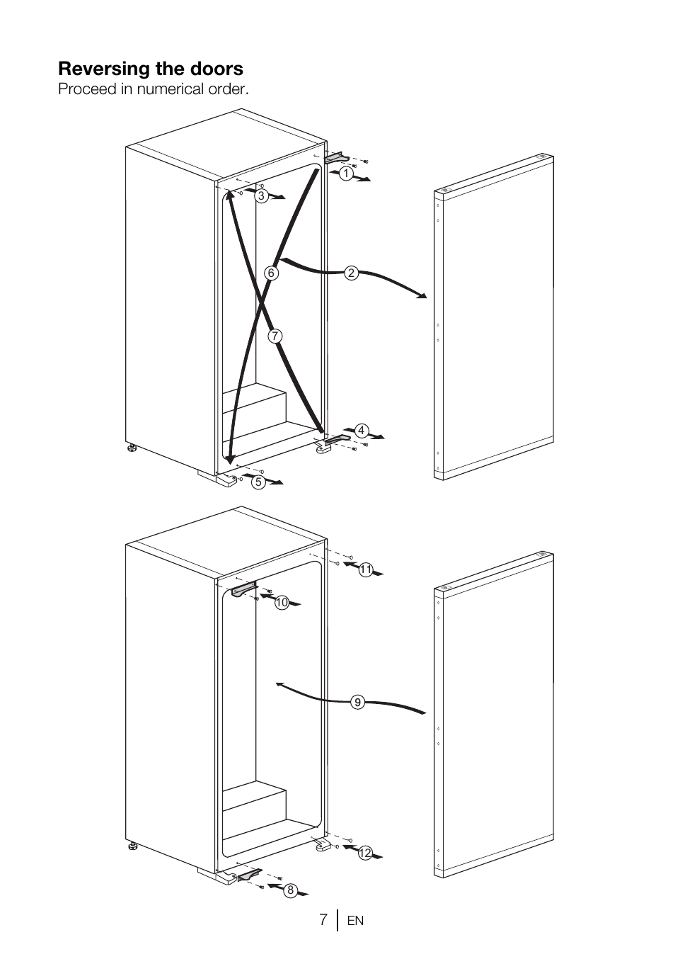Reversing the doors, Proceed in numerical order | GRAM FSI 3225-94 N/1 User Manual | Page 57 / 64