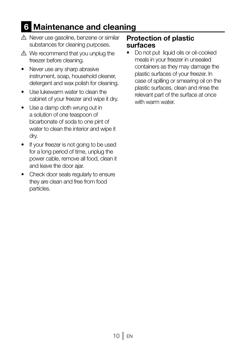 6maintenance and cleaning, Protection of plastic surfaces | GRAM FSI 3225-94 N/1 User Manual | Page 60 / 64
