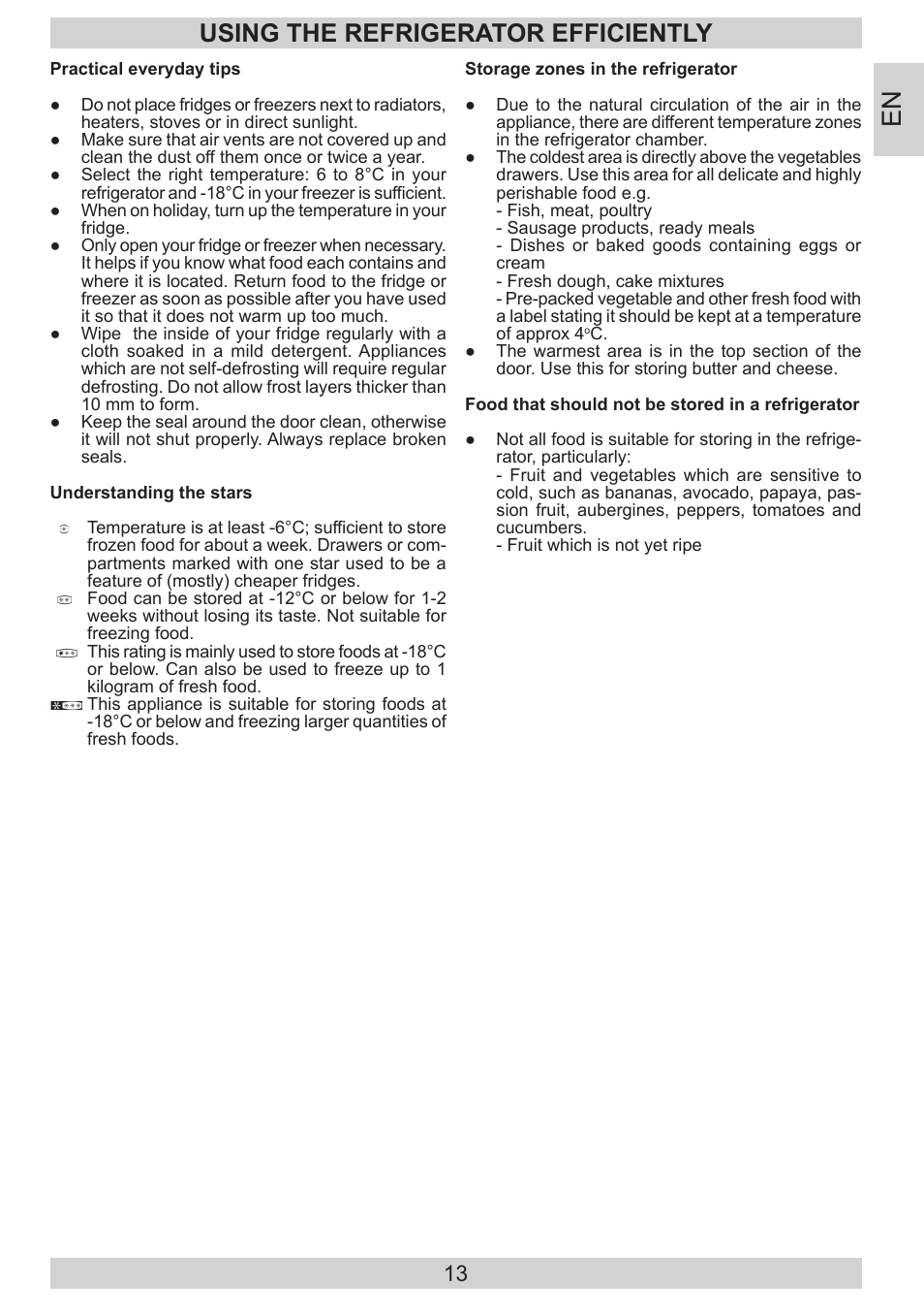 Using the refrigerator efficiently | GRAM FB 3413-90/1 User Manual | Page 13 / 68