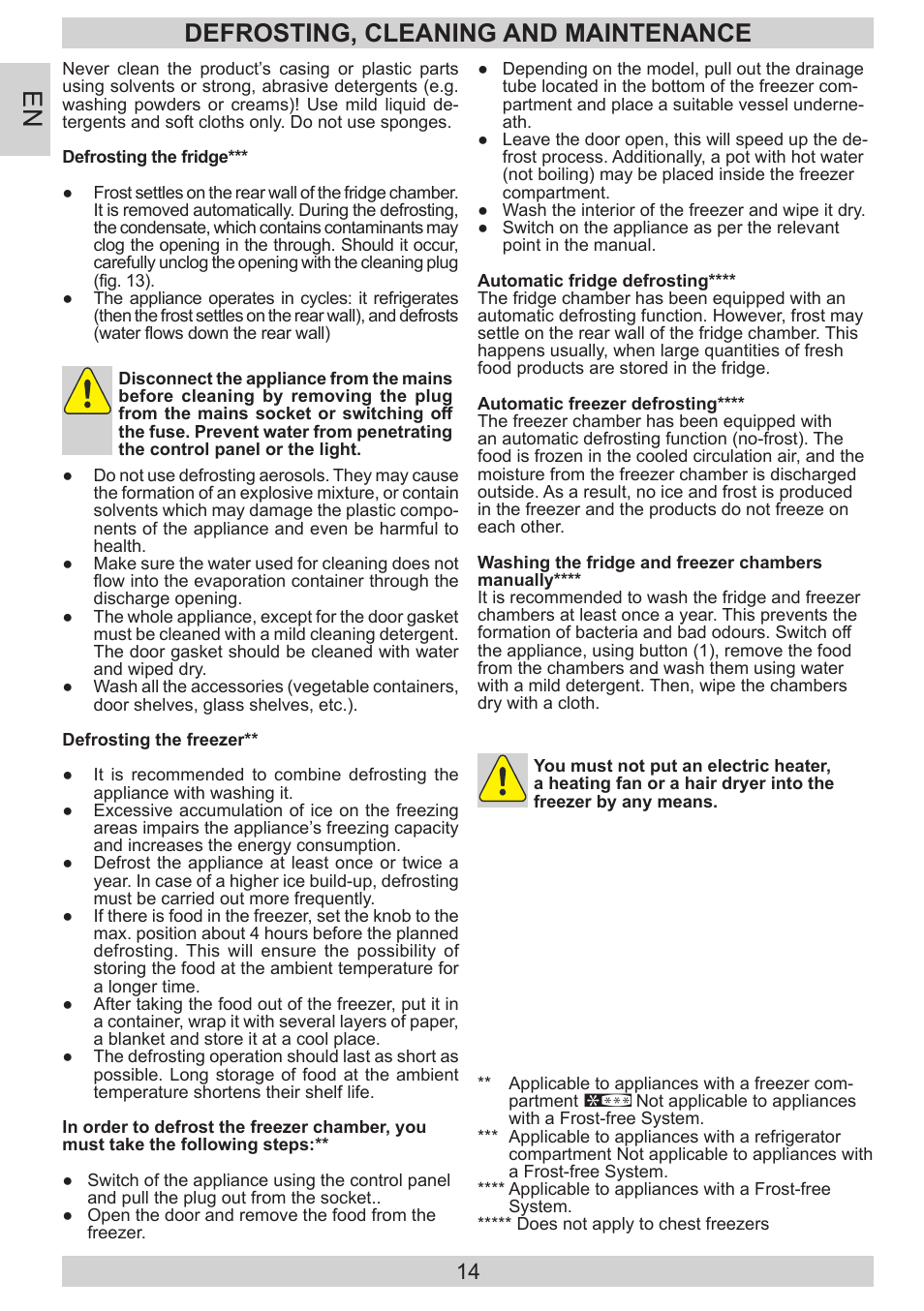 Defrosting, cleaning and maintenance | GRAM FB 3413-90/1 User Manual | Page 14 / 68