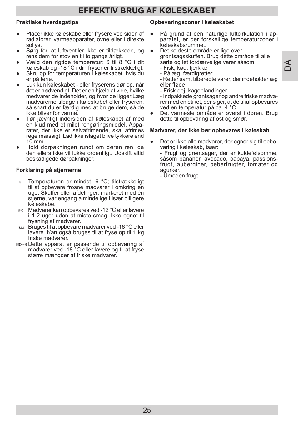 Effektiv brug af køleskabet | GRAM FB 3413-90/1 User Manual | Page 25 / 68