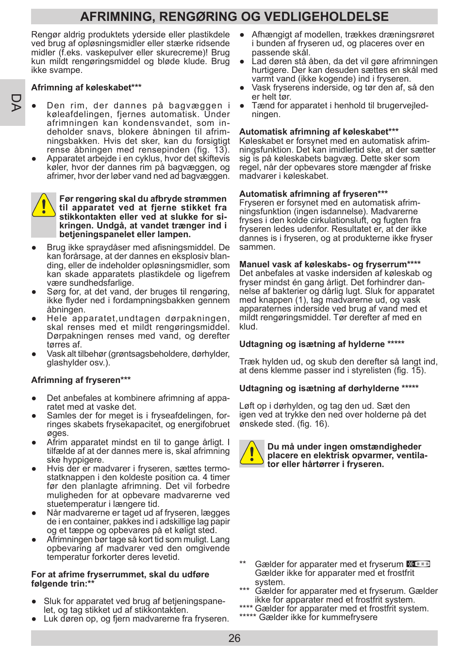 Afrimning, rengøring og vedligeholdelse | GRAM FB 3413-90/1 User Manual | Page 26 / 68