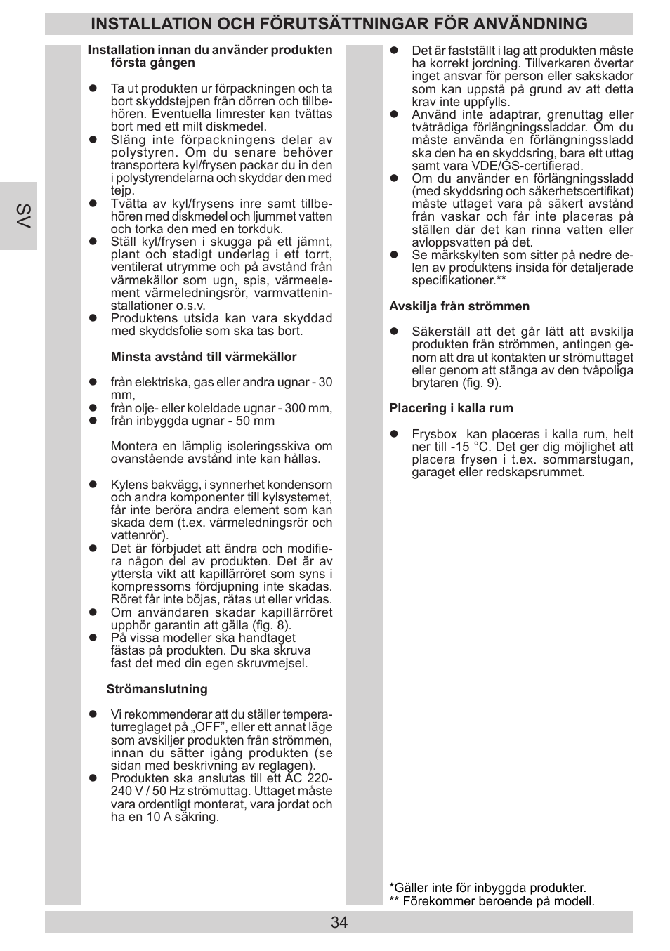 Installation och förutsättningar för användning | GRAM FB 3413-90/1 User Manual | Page 34 / 68