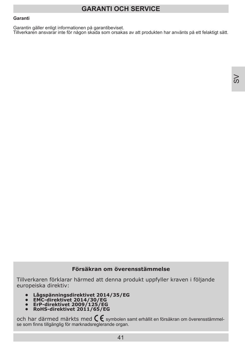 Garanti och service | GRAM FB 3413-90/1 User Manual | Page 41 / 68