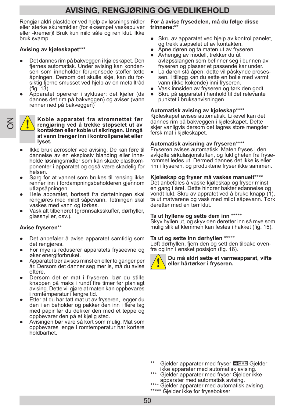 Avising, rengjøring og vedlikehold | GRAM FB 3413-90/1 User Manual | Page 50 / 68