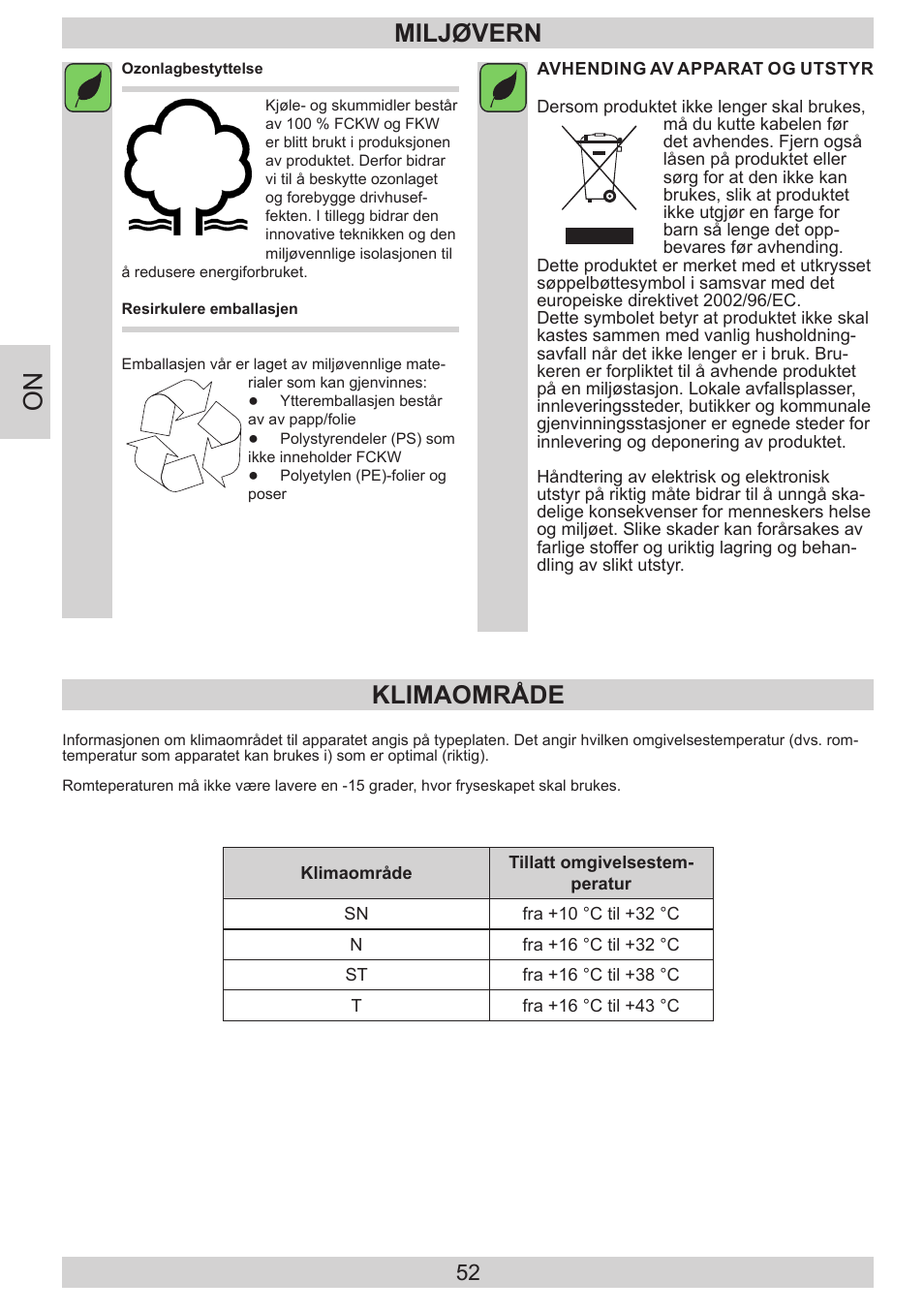 Miljøvern, Klimaområde | GRAM FB 3413-90/1 User Manual | Page 52 / 68