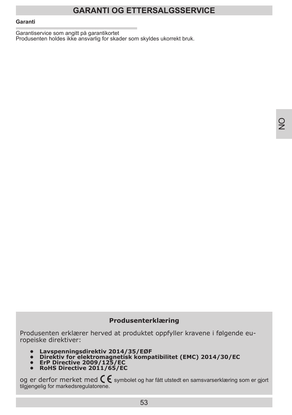 Garanti og ettersalgsservice | GRAM FB 3413-90/1 User Manual | Page 53 / 68