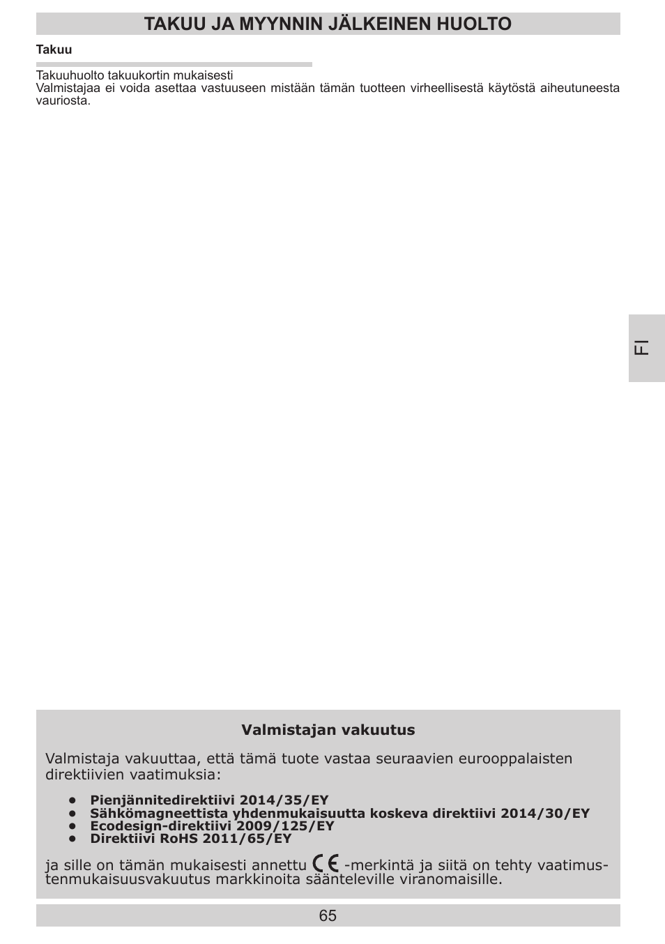 Takuu ja myynnin jälkeinen huolto | GRAM FB 3413-90/1 User Manual | Page 65 / 68