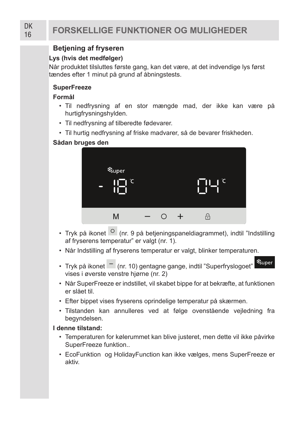 Forskellige funktioner og muligheder | GRAM KF 482064 FN/1 User Manual | Page 17 / 124