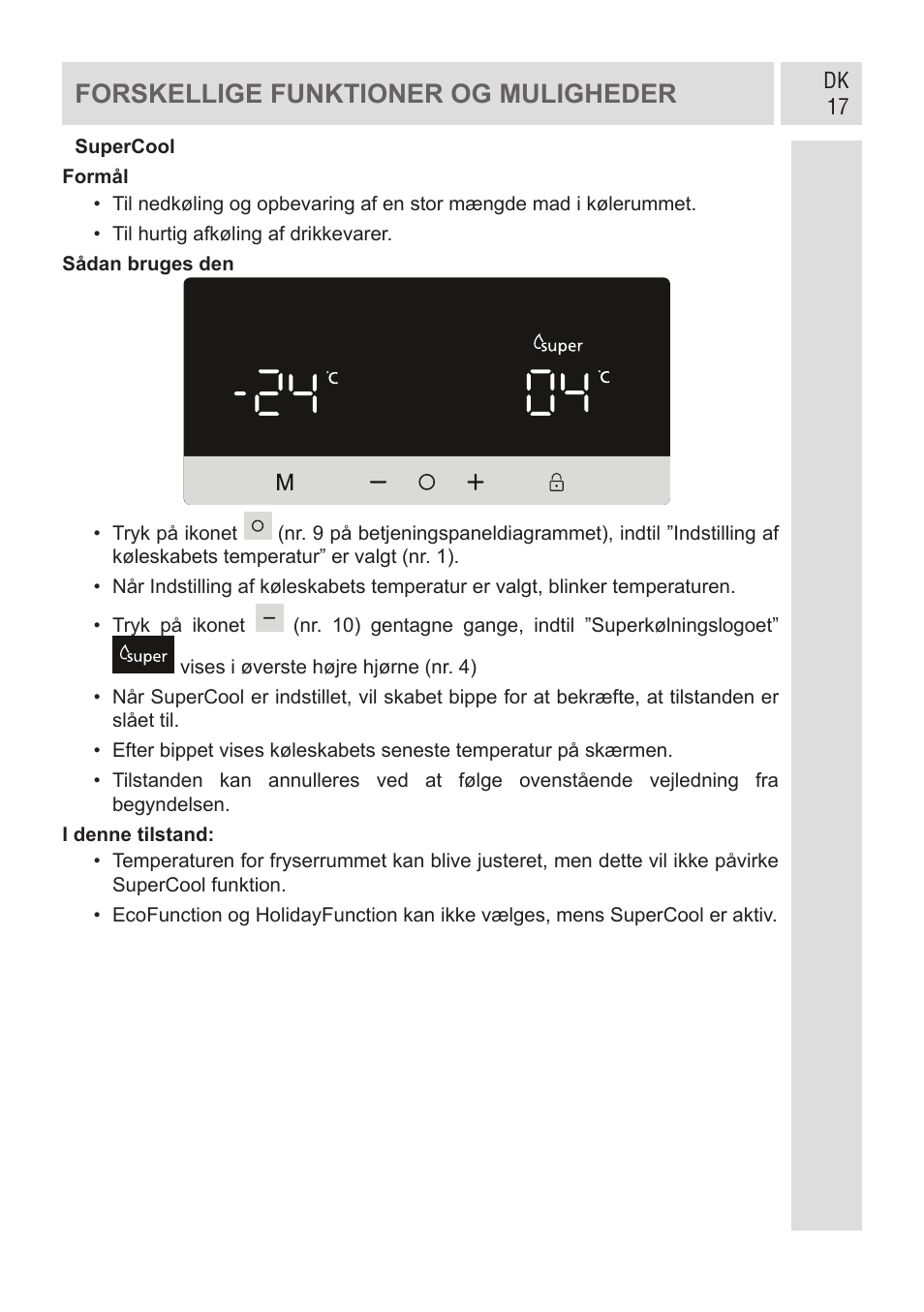 Forskellige funktioner og muligheder | GRAM KF 482064 FN/1 User Manual | Page 18 / 124