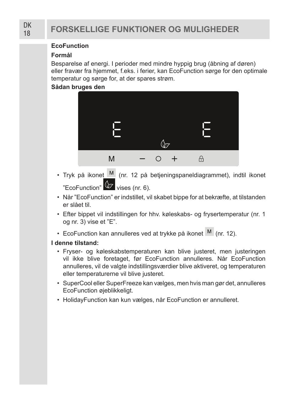 Forskellige funktioner og muligheder | GRAM KF 482064 FN/1 User Manual | Page 19 / 124