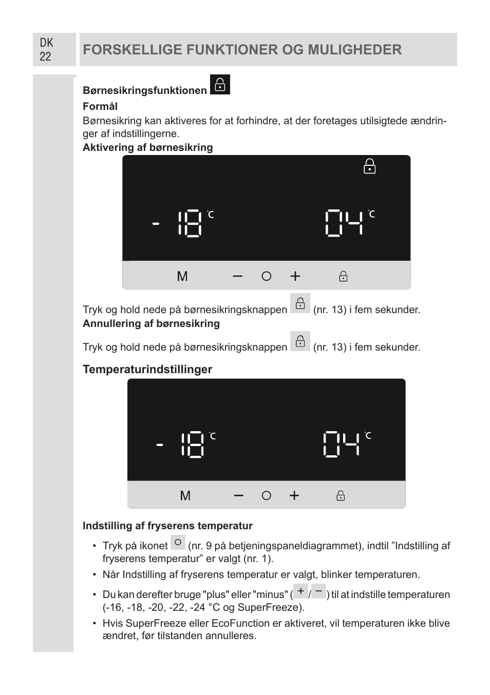 Forskellige funktioner og muligheder | GRAM KF 482064 FN/1 User Manual | Page 23 / 124