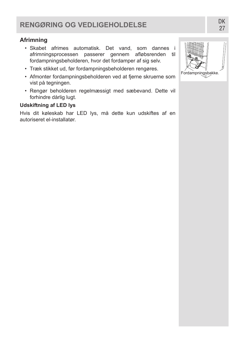 Rengøring og vedligeholdelse | GRAM KF 482064 FN/1 User Manual | Page 28 / 124
