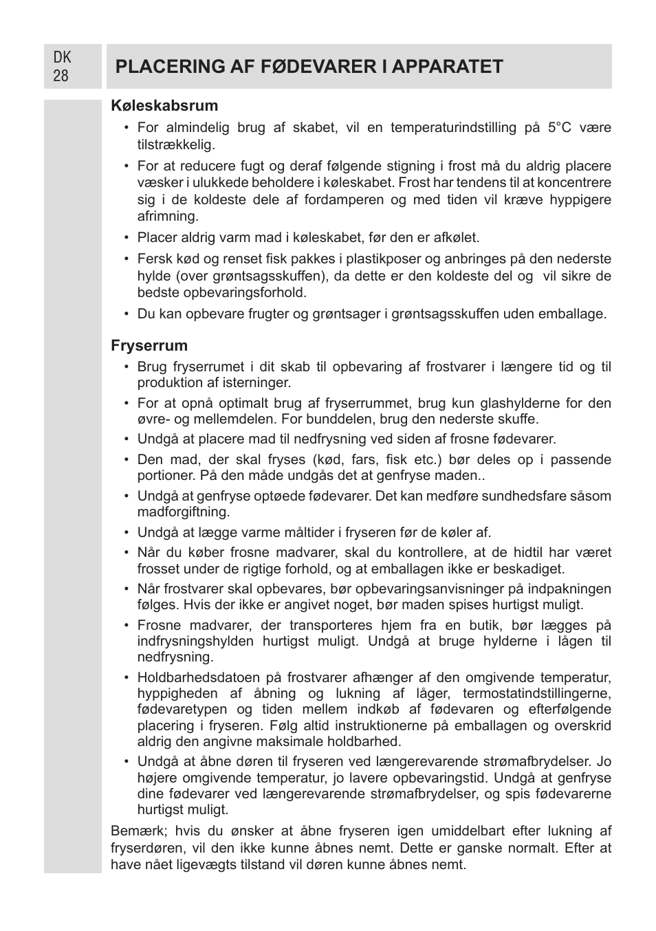 Placering af fødevarer i apparatet | GRAM KF 482064 FN/1 User Manual | Page 29 / 124