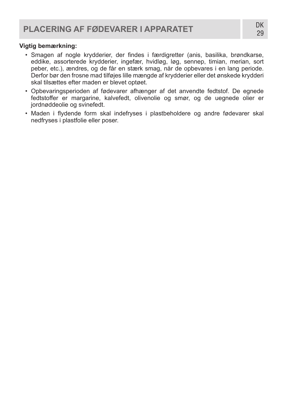 Placering af fødevarer i apparatet | GRAM KF 482064 FN/1 User Manual | Page 30 / 124