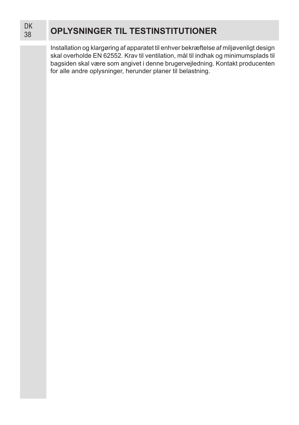 Oplysninger til testinstitutioner | GRAM KF 482064 FN/1 User Manual | Page 39 / 124