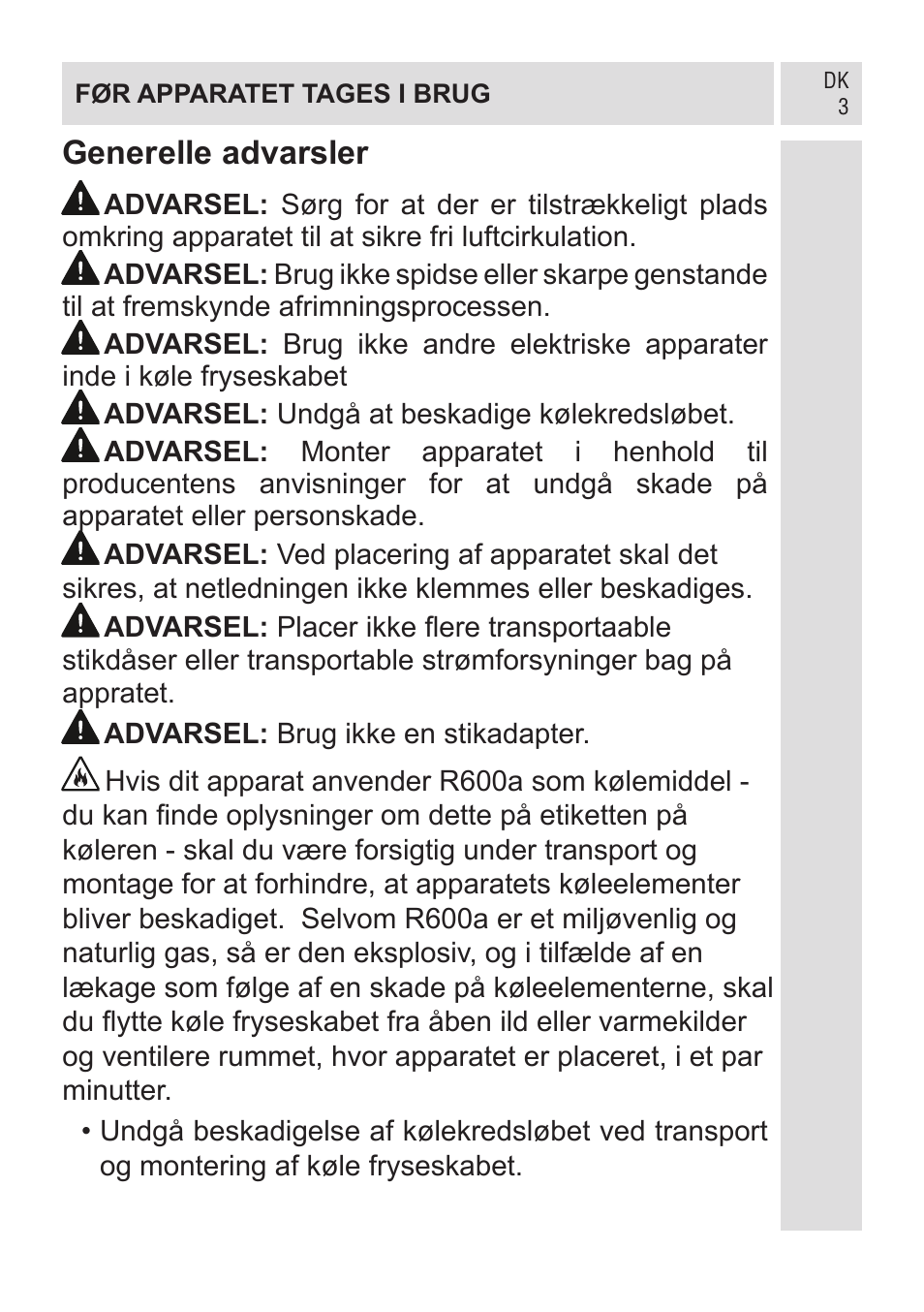 Generelle advarsler | GRAM KF 482064 FN/1 User Manual | Page 4 / 124