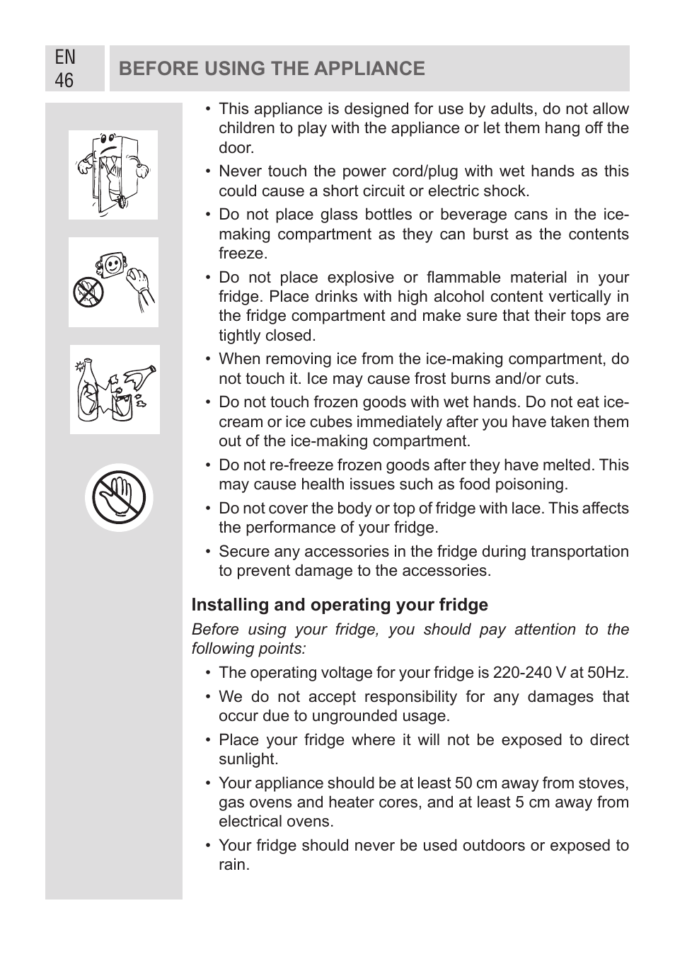 En 46 before using the appliance | GRAM KF 482064 FN/1 User Manual | Page 47 / 124