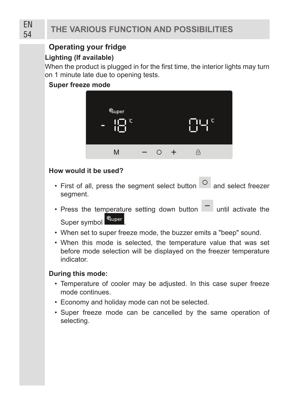 En 54 the various function and possibilities | GRAM KF 482064 FN/1 User Manual | Page 55 / 124